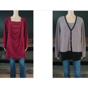 Women's BUNDLE OF 2 XL Casual Tops Long Blouse Sequence Dress Shirt Liz Baker